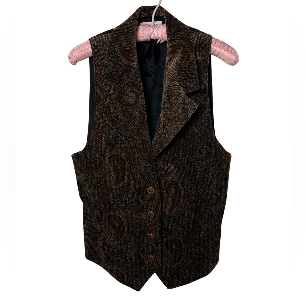 Vintage Susan Bristol Paisley Neutral Vest Button Up Made in Canada Size Large
